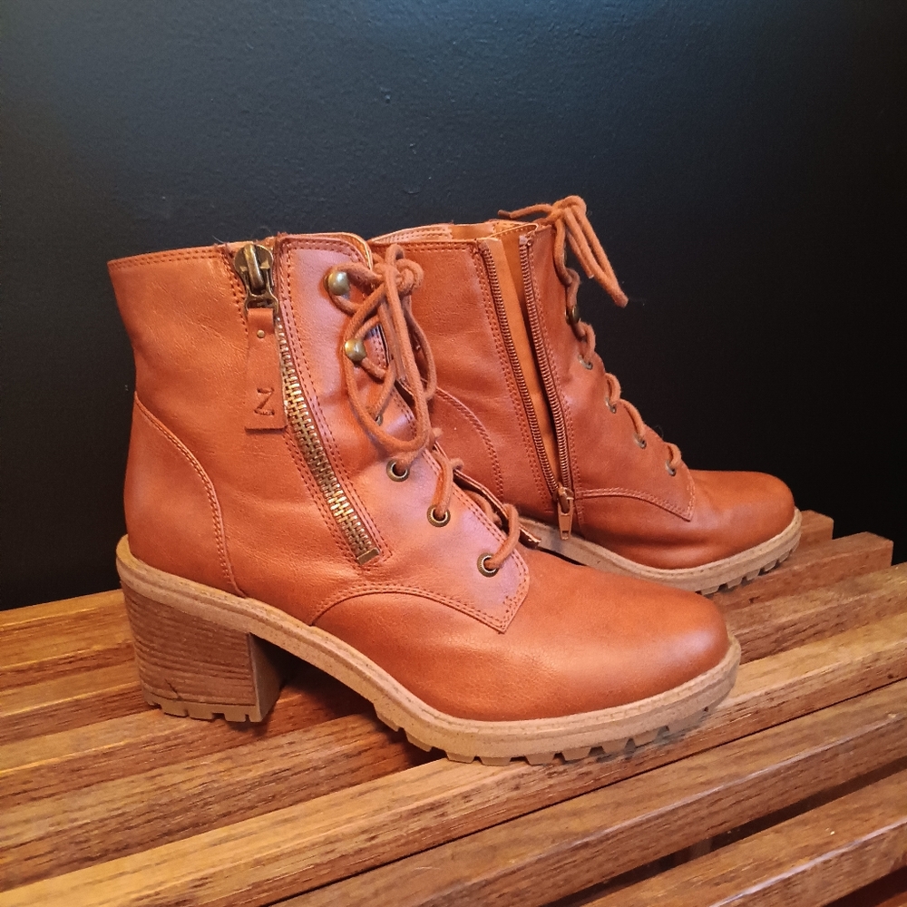 Zodiac Brand Tan Heeled Lace Up Boots